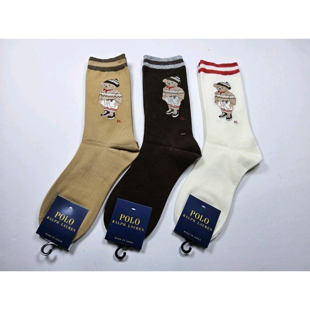 Polo Ralph Lauren Organic Cotton Lot Of 3 Winter Bear Socks Japan Size US 5-8